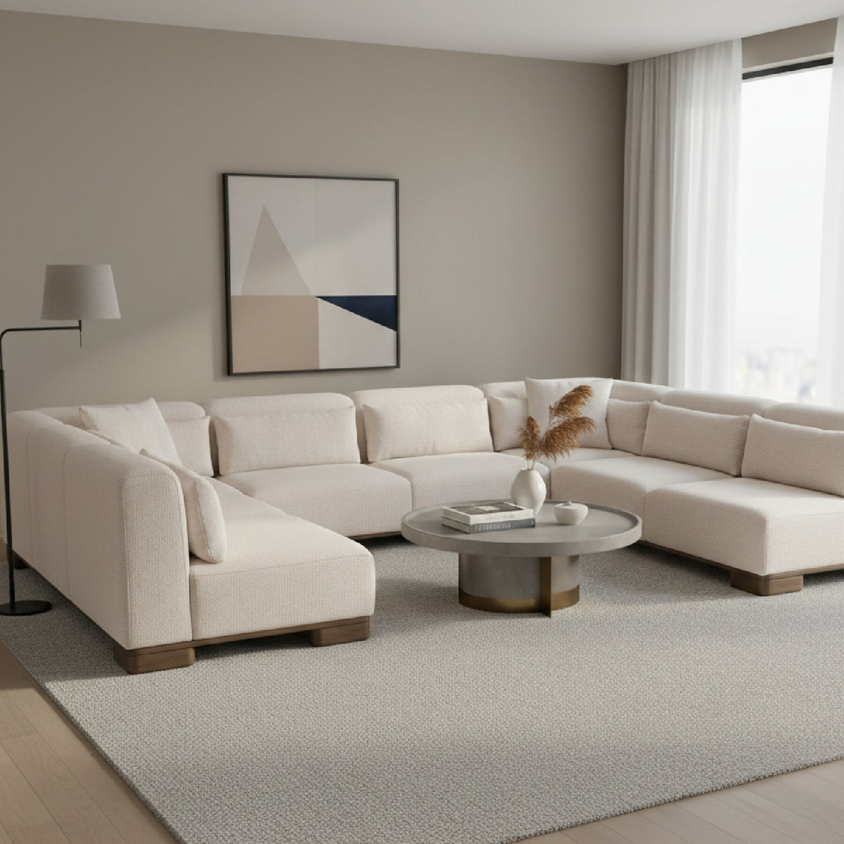 Modern European furniture - Beige U-Shaped Modular Sofa - www.oroa.com