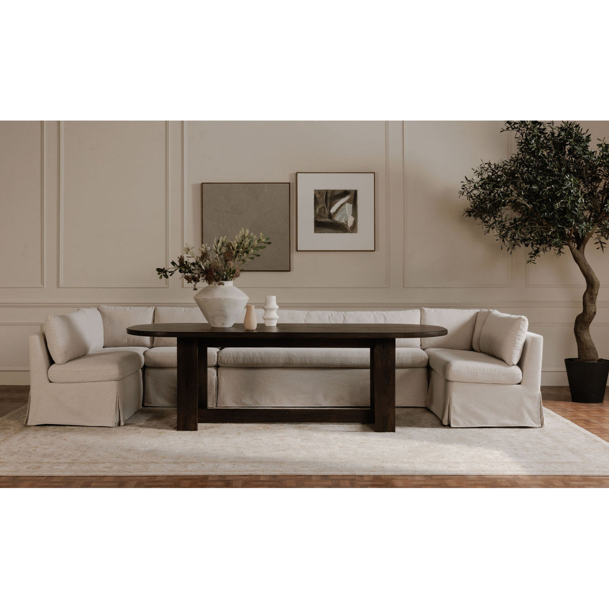 Modern European furniture - Beige Dining Bench Slipcover - www.oroa.com | Oroa.com