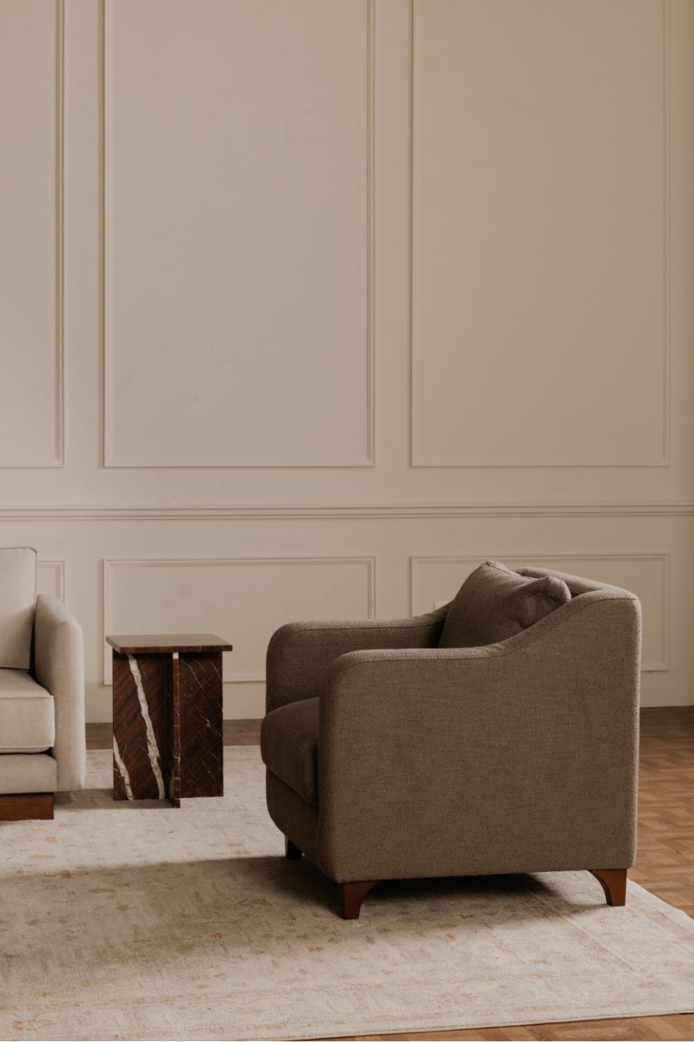 Modern European furniture - Textured Boucle Accent Chair - www.oroa.com