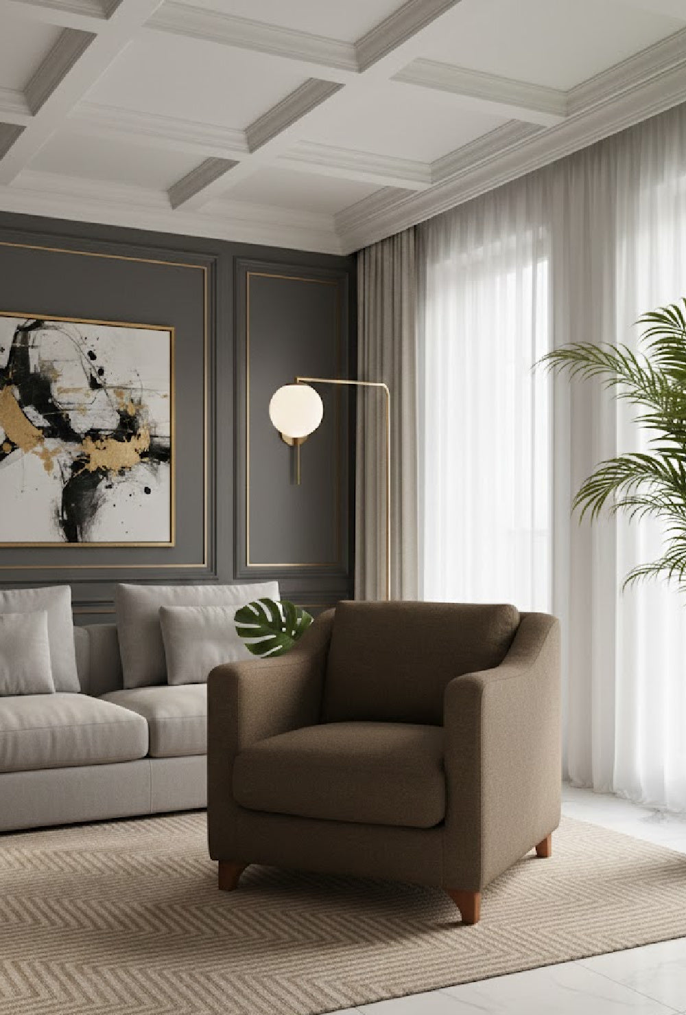 Modern European furniture - Textured Boucle Accent Chair - www.oroa.com