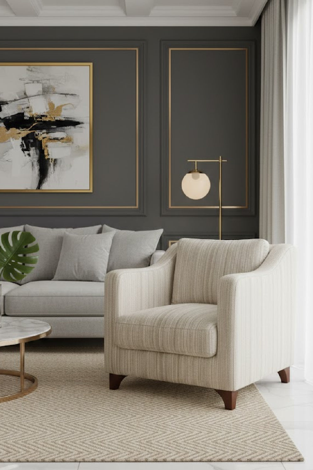 Modern European furniture - Textured Boucle Accent Chair - www.oroa.com