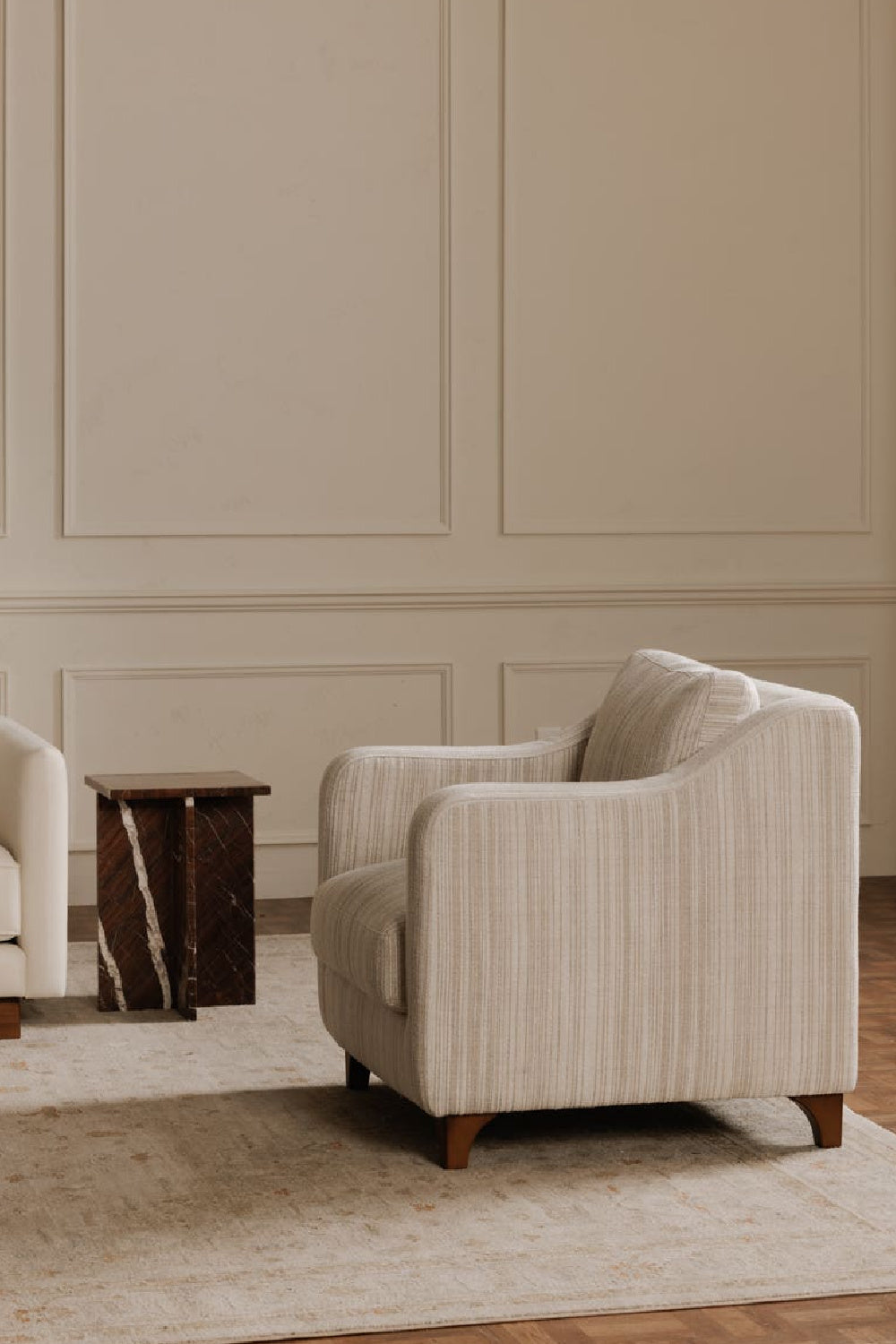 Modern European furniture - Textured Boucle Accent Chair - www.oroa.com