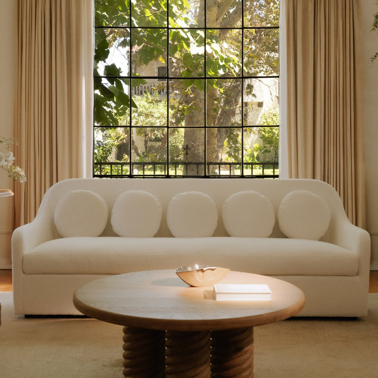 Curved Back Upholstered Sofa – Rialto – angled view