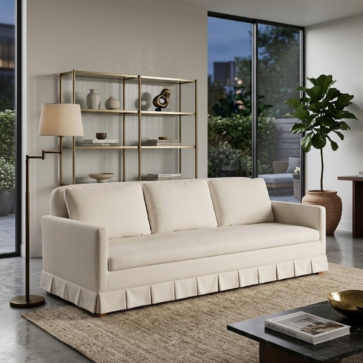 Pleated Skirt Fabric Sofa – Pellicano – angled view