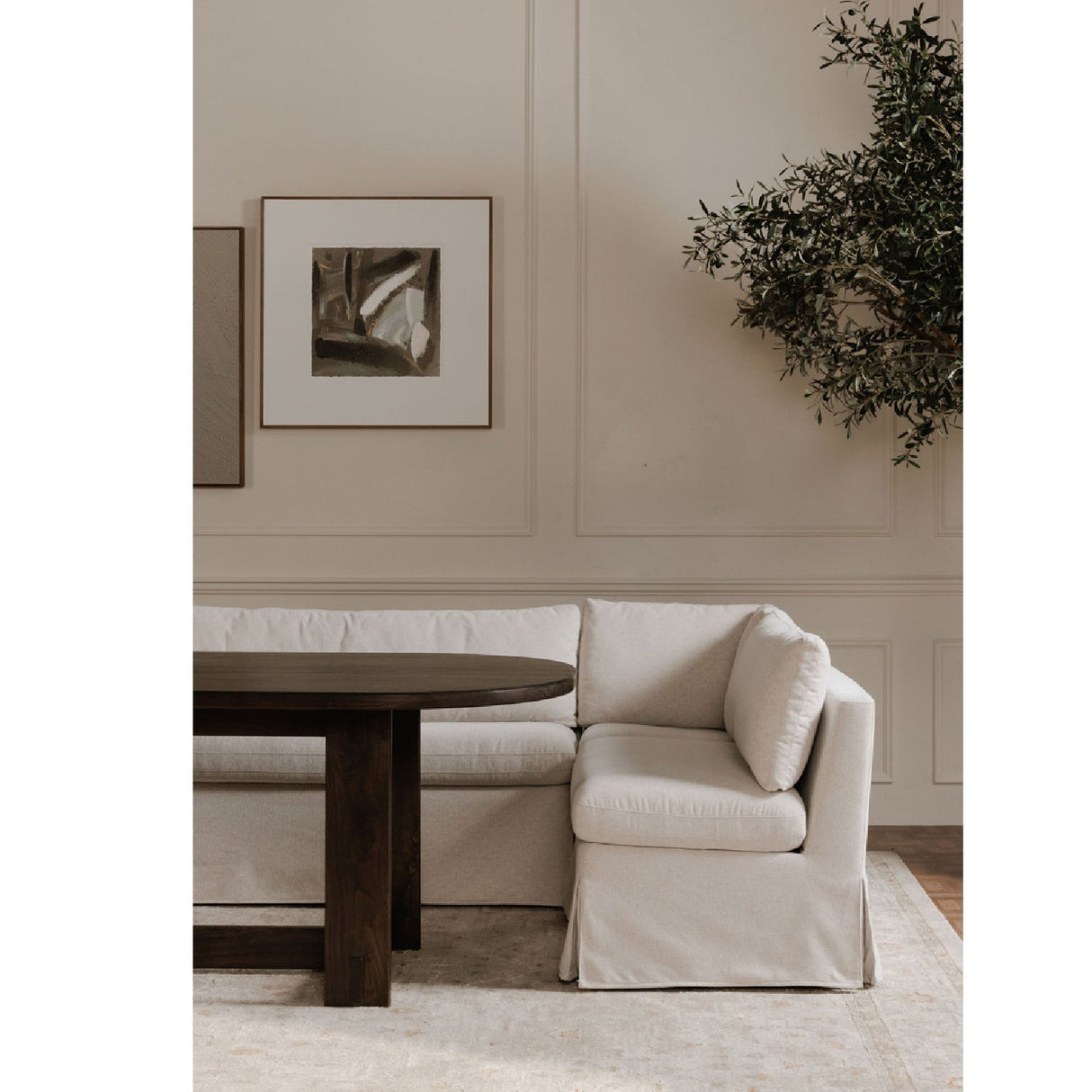 Modern European furniture - Beige U-Shaped Dining Banquette Slipcover L - www.oroa.com