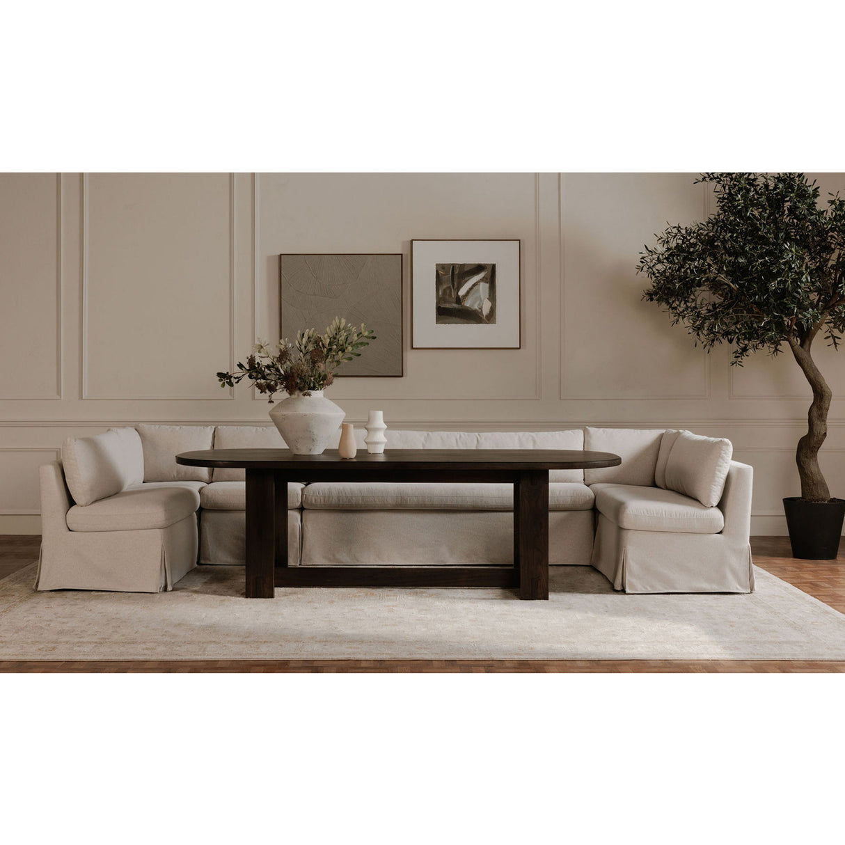 Modern European furniture - Beige U-Shaped Dining Banquette Slipcover L - www.oroa.com