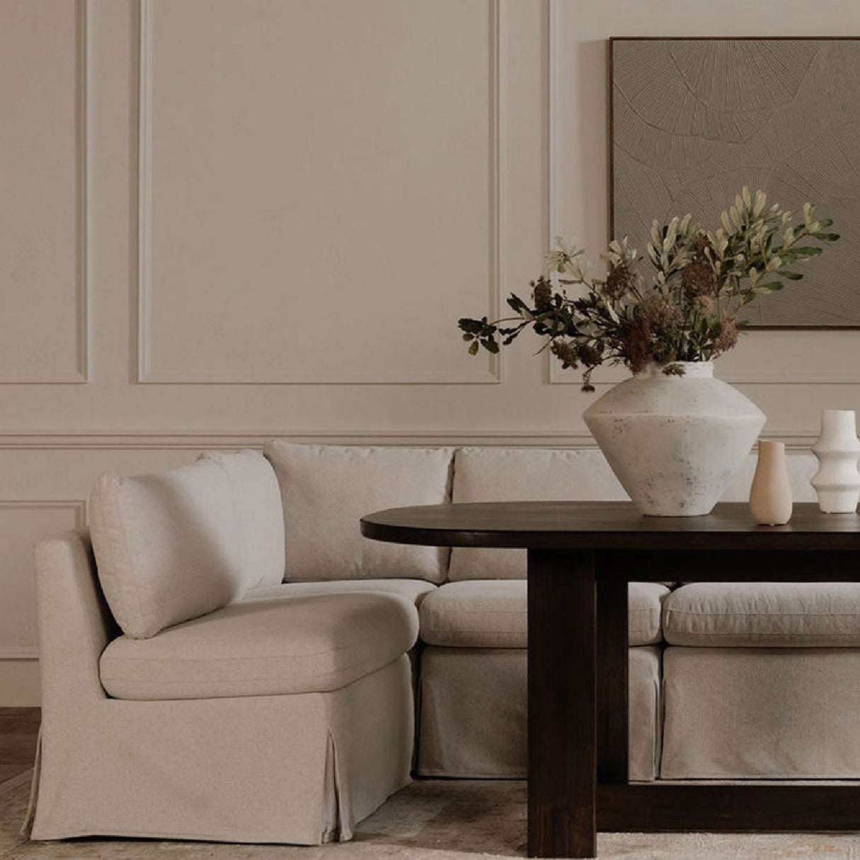 Modern European furniture - Beige L-Shaped Dining Banquette Slipcover S - www.oroa.com