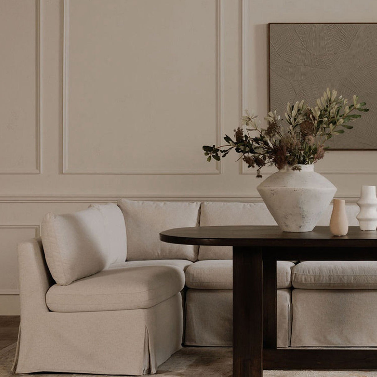 Modern European furniture - Beige L-Shaped Dining Banquette Slipcover M - www.oroa.com