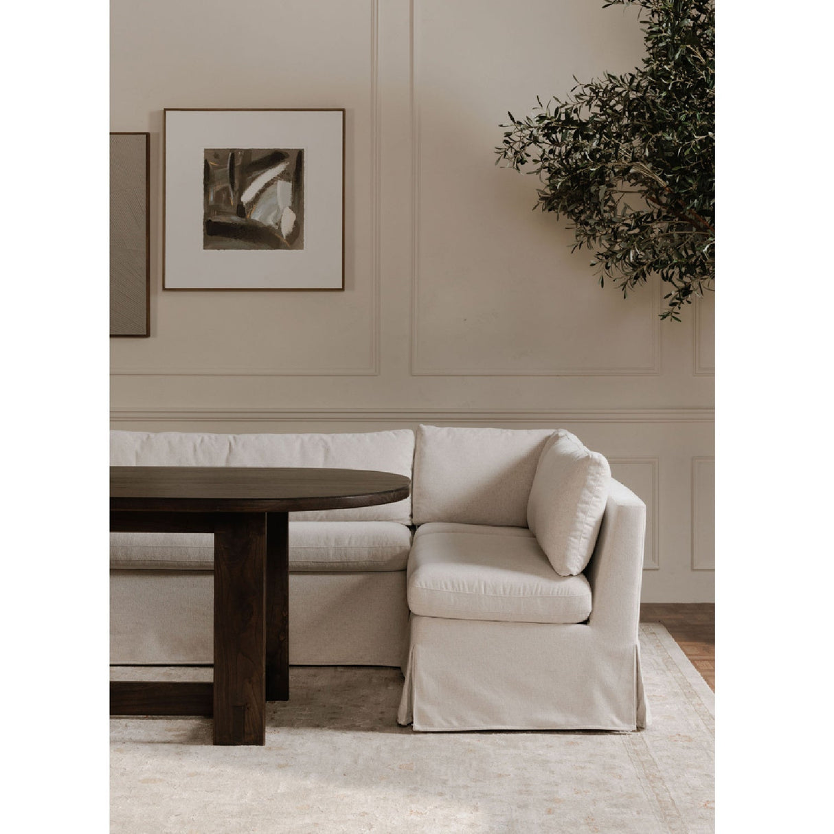 Modern European furniture - Beige L-Shaped Dining Banquette Slipcover L - www.oroa.com