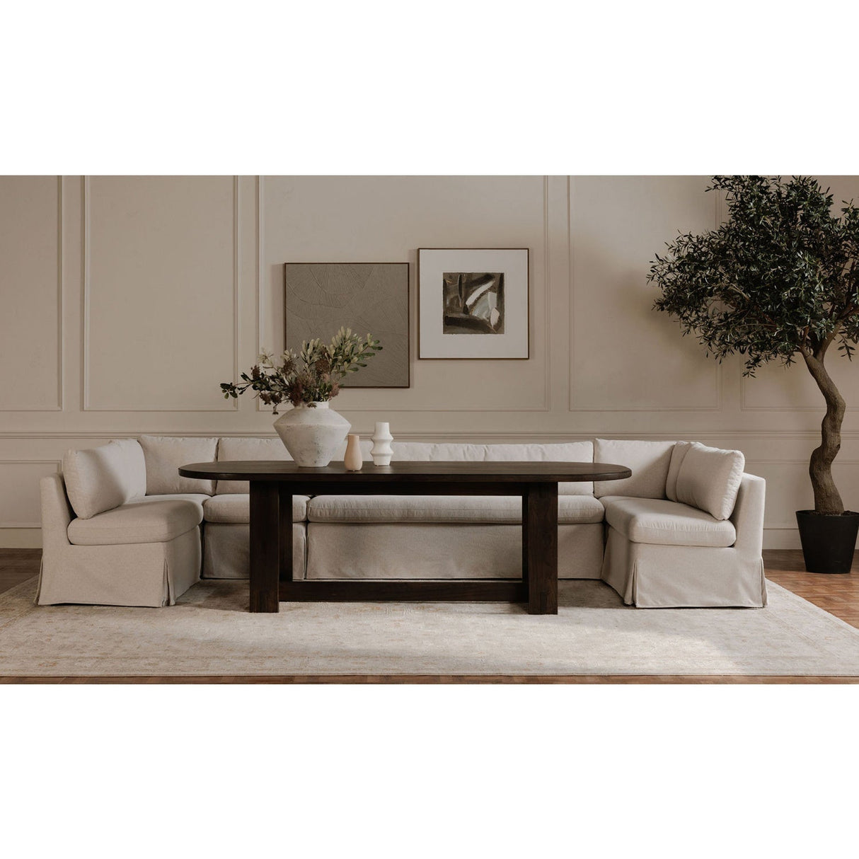 Modern European furniture - Beige U-Shaped Dining Banquette Slipcover S - www.oroa.com