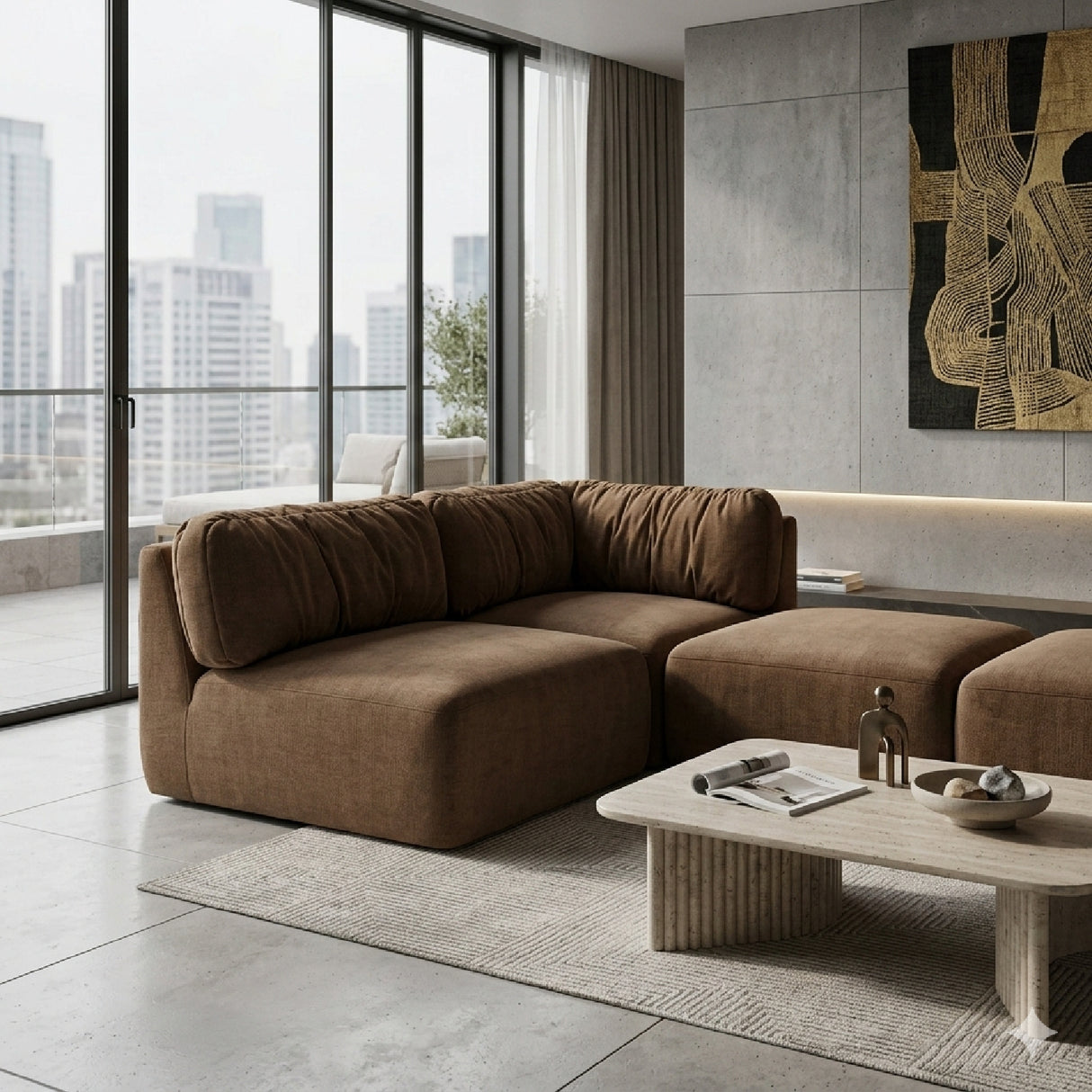 Modern European furniture - Chenille Corner Sofa - www.oroa.com