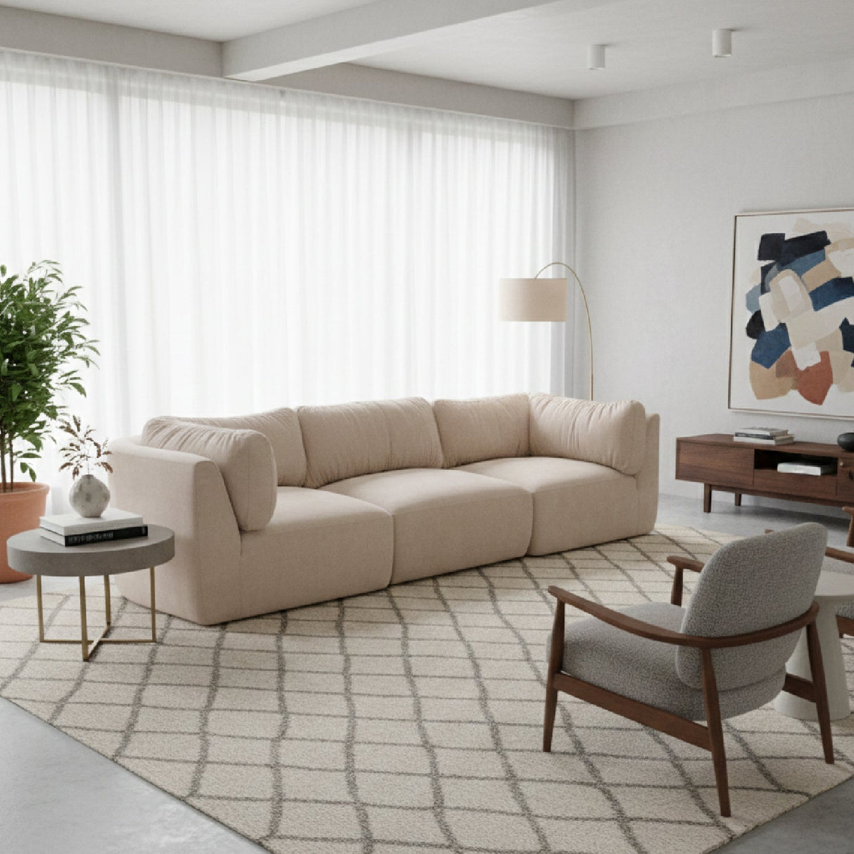Modern European furniture - Chenille 3-Seater Sofa - www.oroa.com