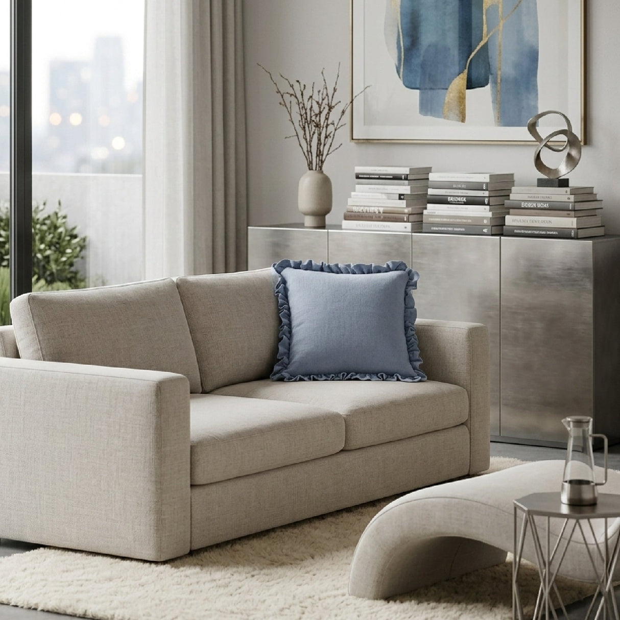 Modern European furniture - Ruffled-Edge Linen Cushion - www.oroa.com
