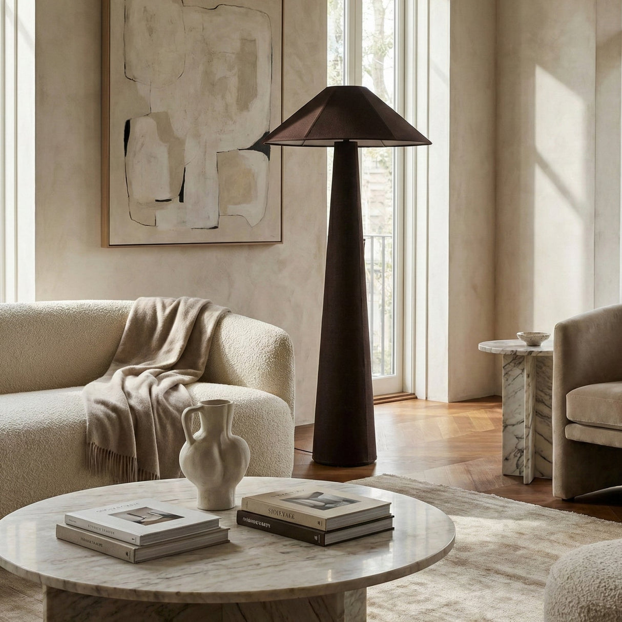 Brown Cotton Floor Lamp – Gigi – angled view