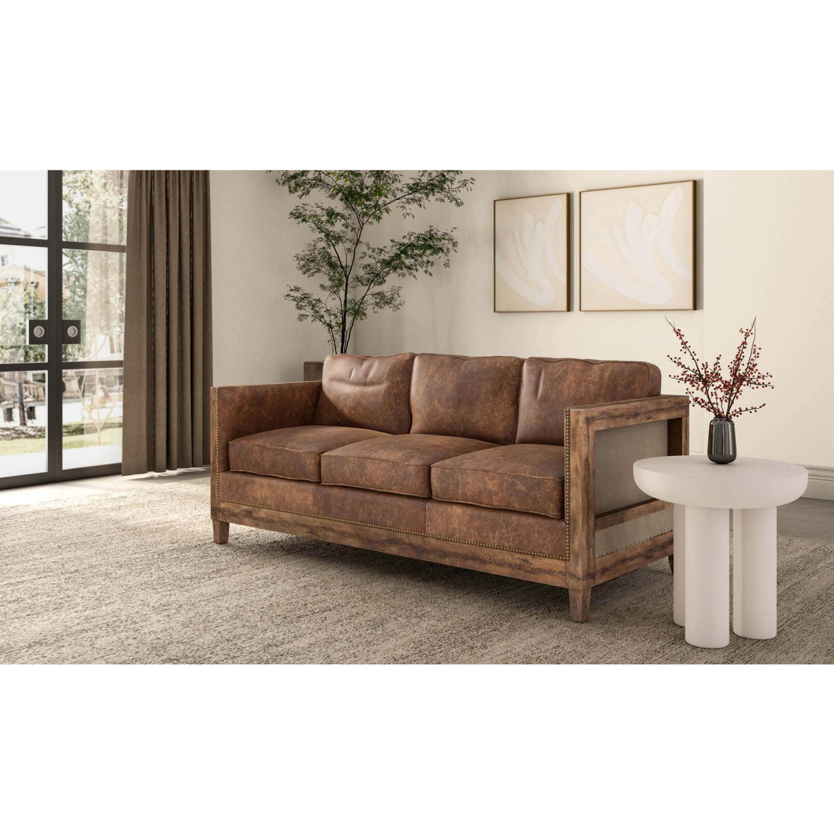 Modern European furniture - Brown Leather Rustic Sofa - www.oroa.com