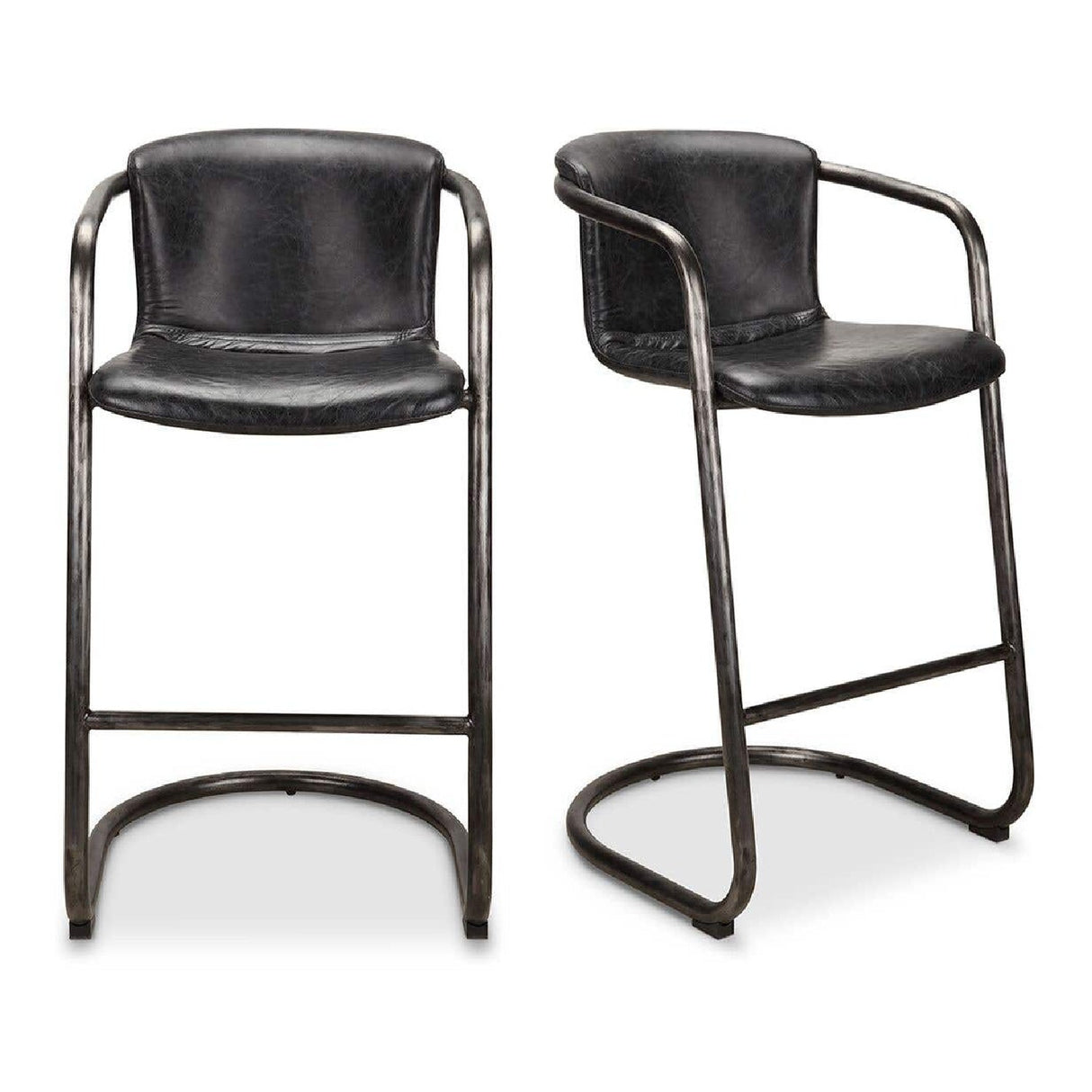 Modern European furniture - Leather Cantilevered Bar Stool Set (2) - www.oroa.com