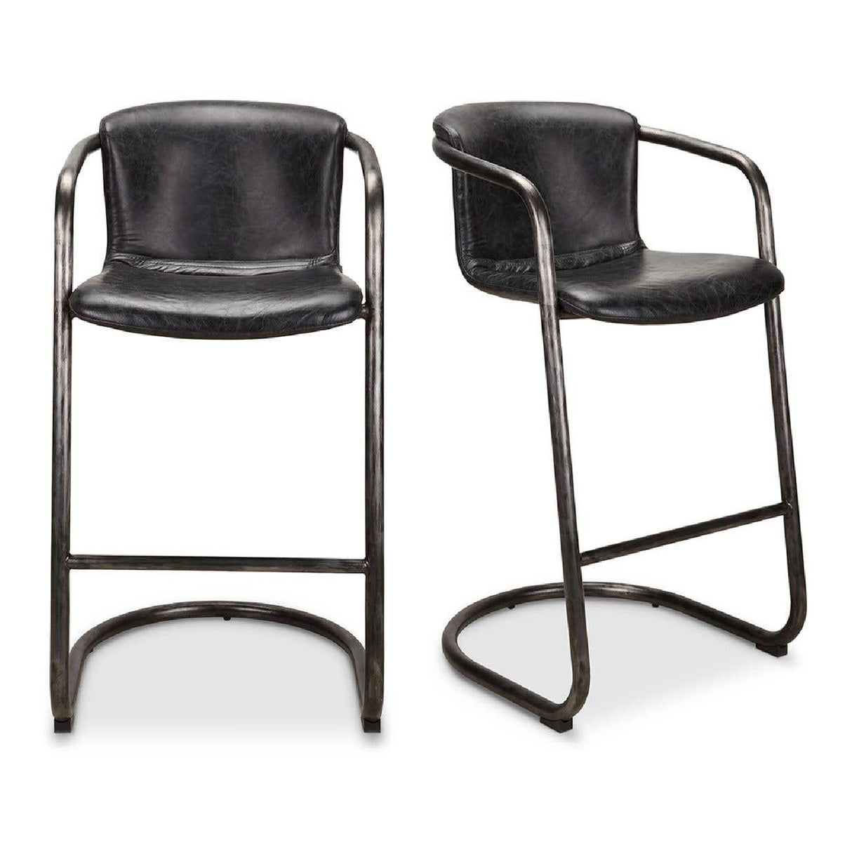 Modern European furniture - Leather Cantilevered Bar Stool Set (2) - www.oroa.com