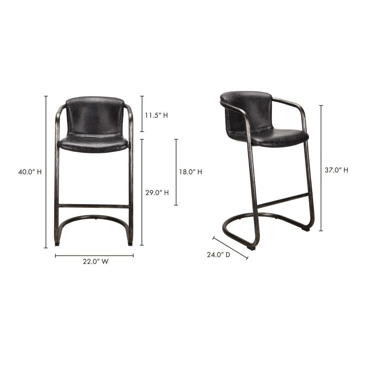Modern European furniture - Leather Cantilevered Bar Stool Set (2) - www.oroa.com