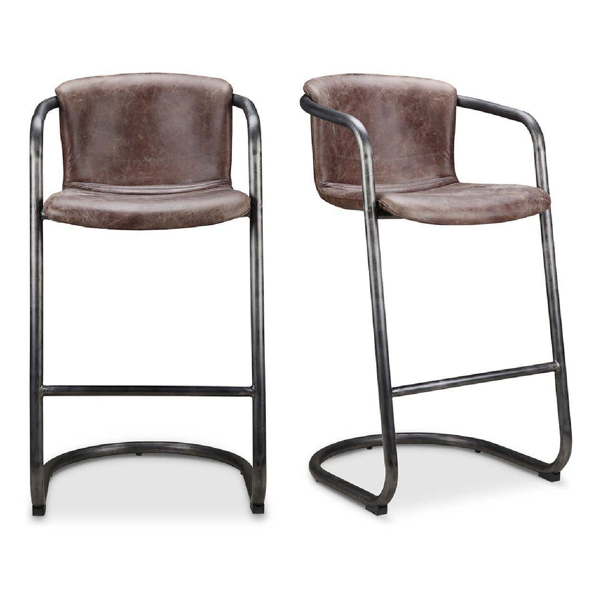 Modern European furniture - Leather Cantilevered Bar Stool Set (2) - www.oroa.com