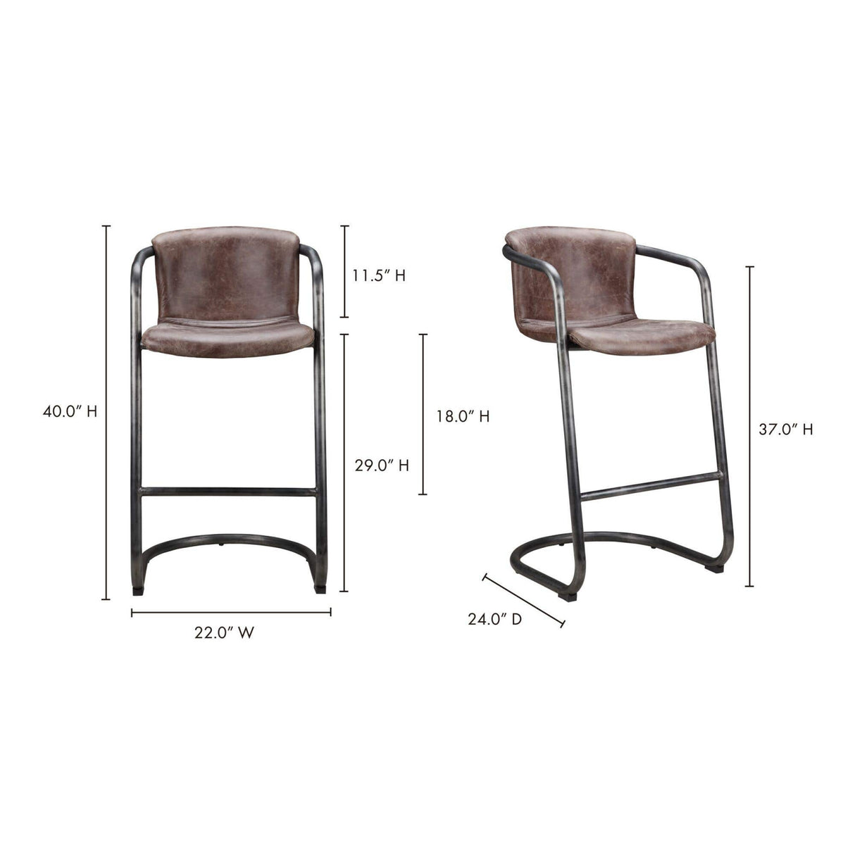 Modern European furniture - Leather Cantilevered Bar Stool Set (2) - www.oroa.com