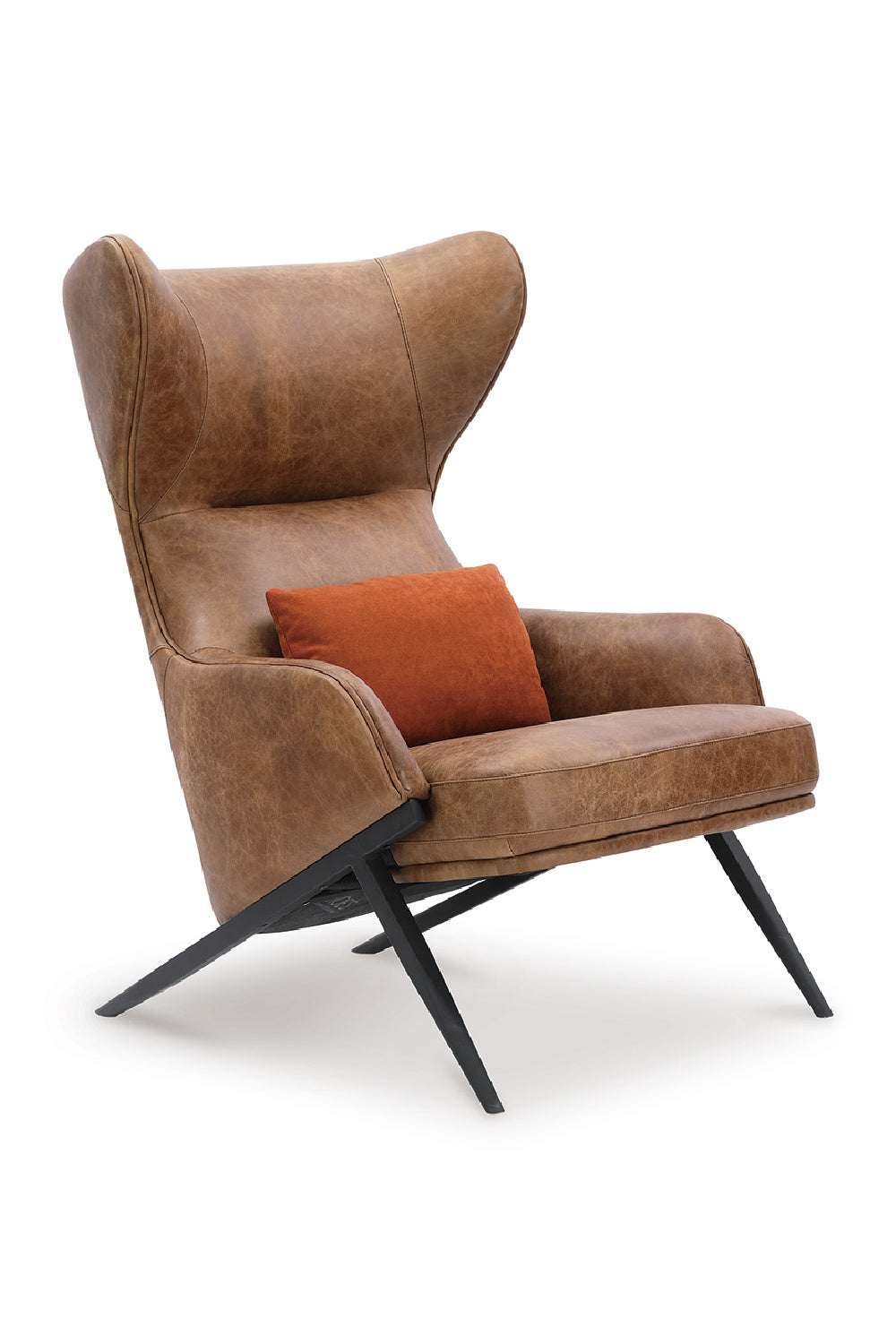 Modern European furniture - Brown Leather Wingback Accent Chair - www.oroa.com