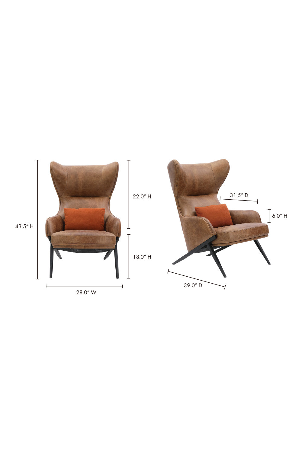Modern European furniture - Brown Leather Wingback Accent Chair - www.oroa.com
