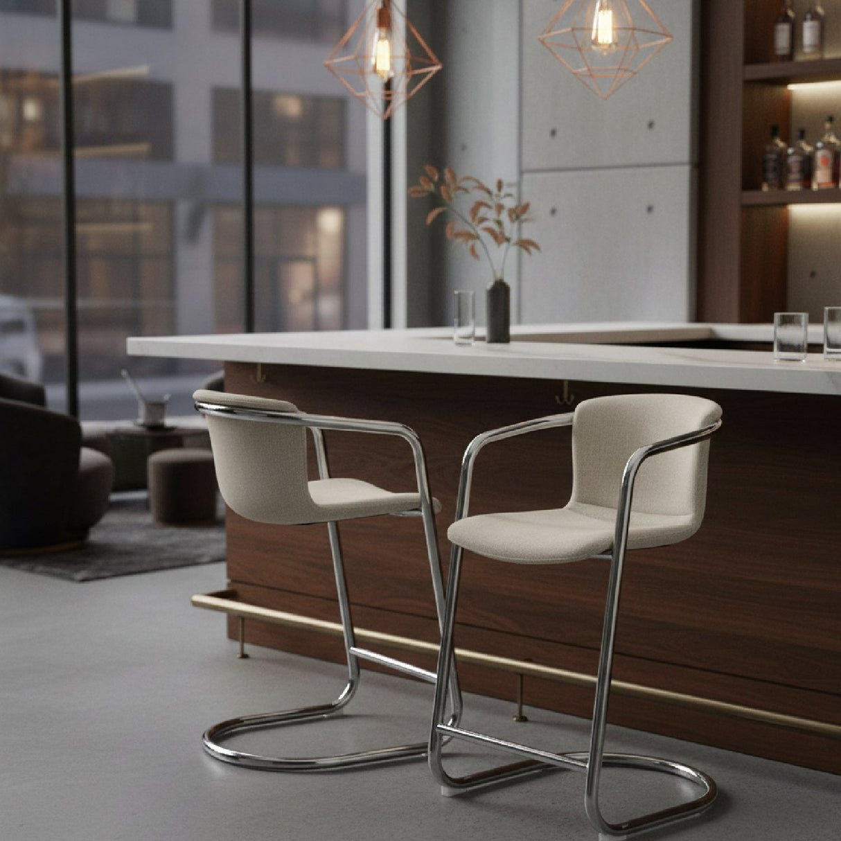 Modern European furniture - Cantilevered Counter Stool Set (2) - www.oroa.com