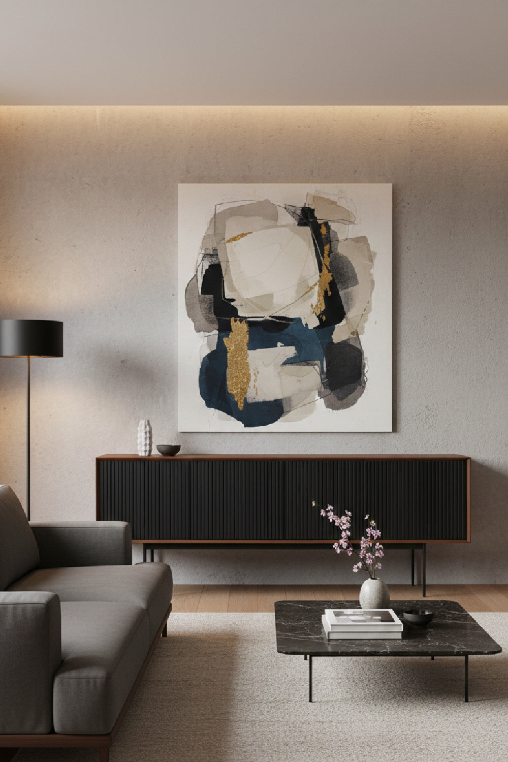 Black Ribbed 4-Door Sideboard | Novi Living Araya | Oroa.com