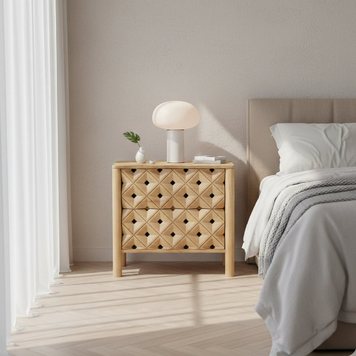 Modern European furniture - 2-Drawer Mango Wood Nightstand - www.oroa.com