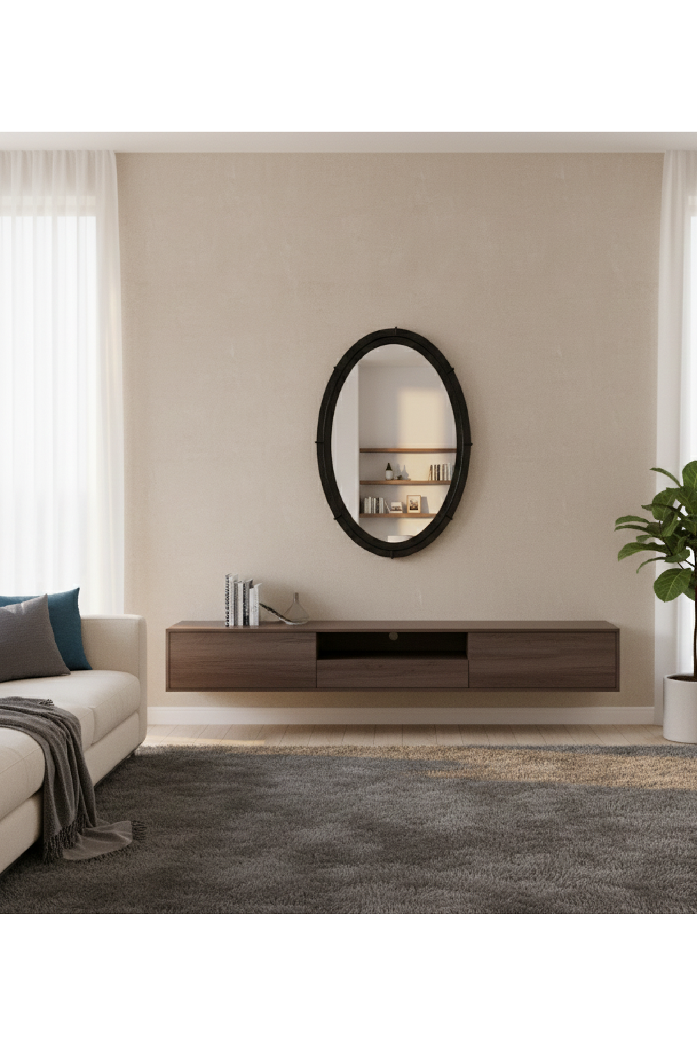 Modern European furniture - Aged Black Oval Mirror - www.oroa.com