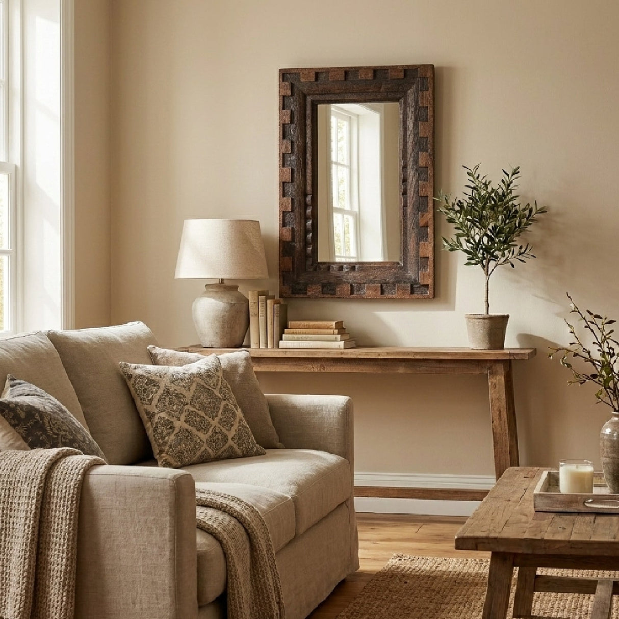 Modern European furniture - Brown Mango Wood Mirror - www.oroa.com