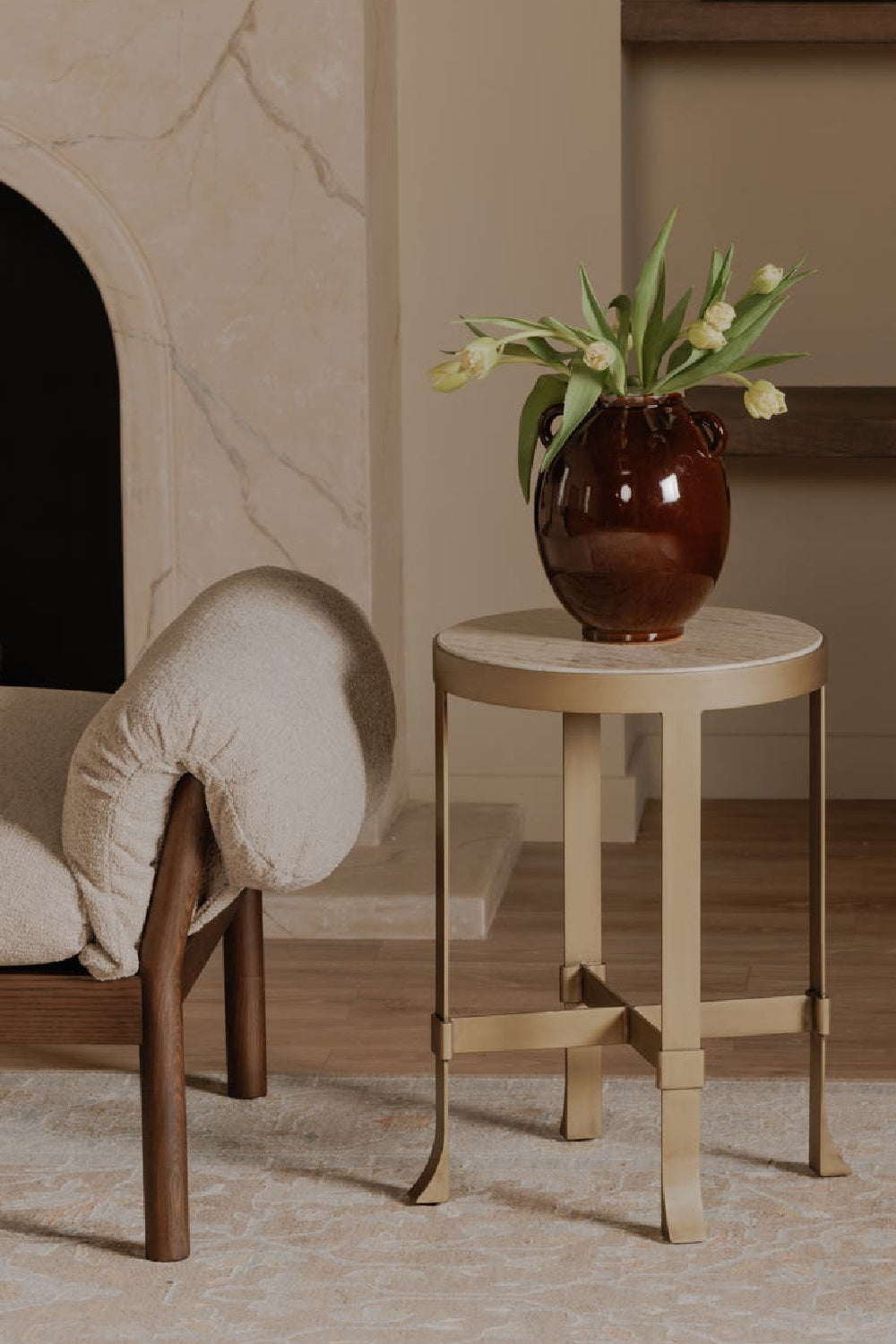 Round Travertine Accent Table | Novi Living Holli | Oroa.com