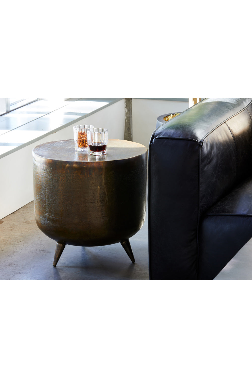 Brass Drum-Style Accent Table | Novi Living Kettel | Oroa.com