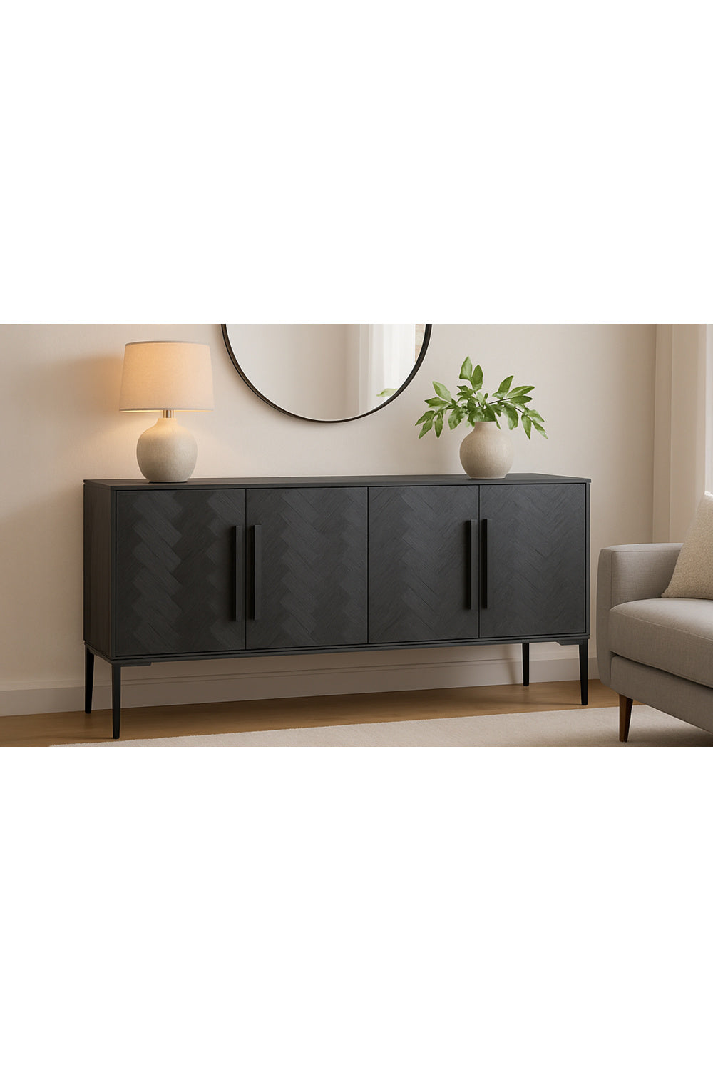 Modern European furniture - Black Herringbone 4-Door Sideboard - www.oroa.com