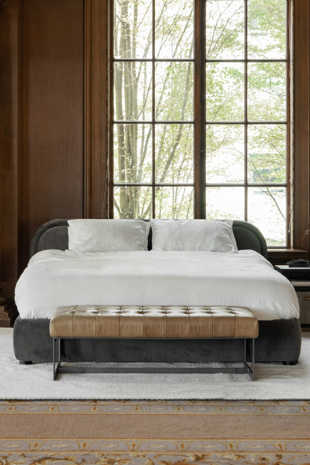Modern European furniture - Tan Leather Tufted Bench - www.oroa.com