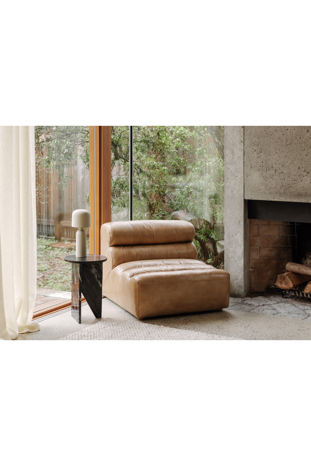 Ribbed Tan Leather Slipper Chair | Novi Living Ramsay | Oroa.com