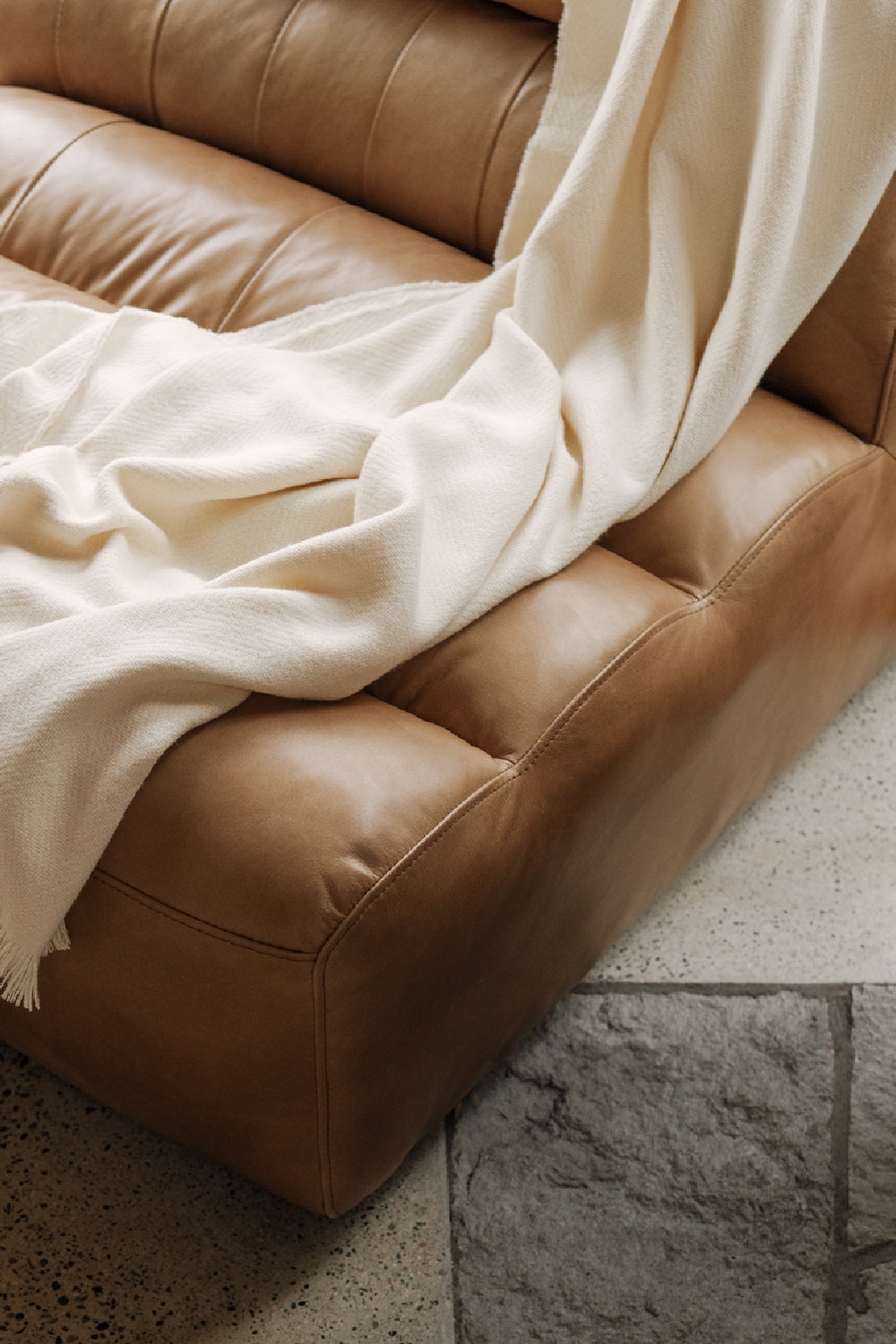 Ribbed Tan Leather Slipper Chair | Novi Living Ramsay | Oroa.com