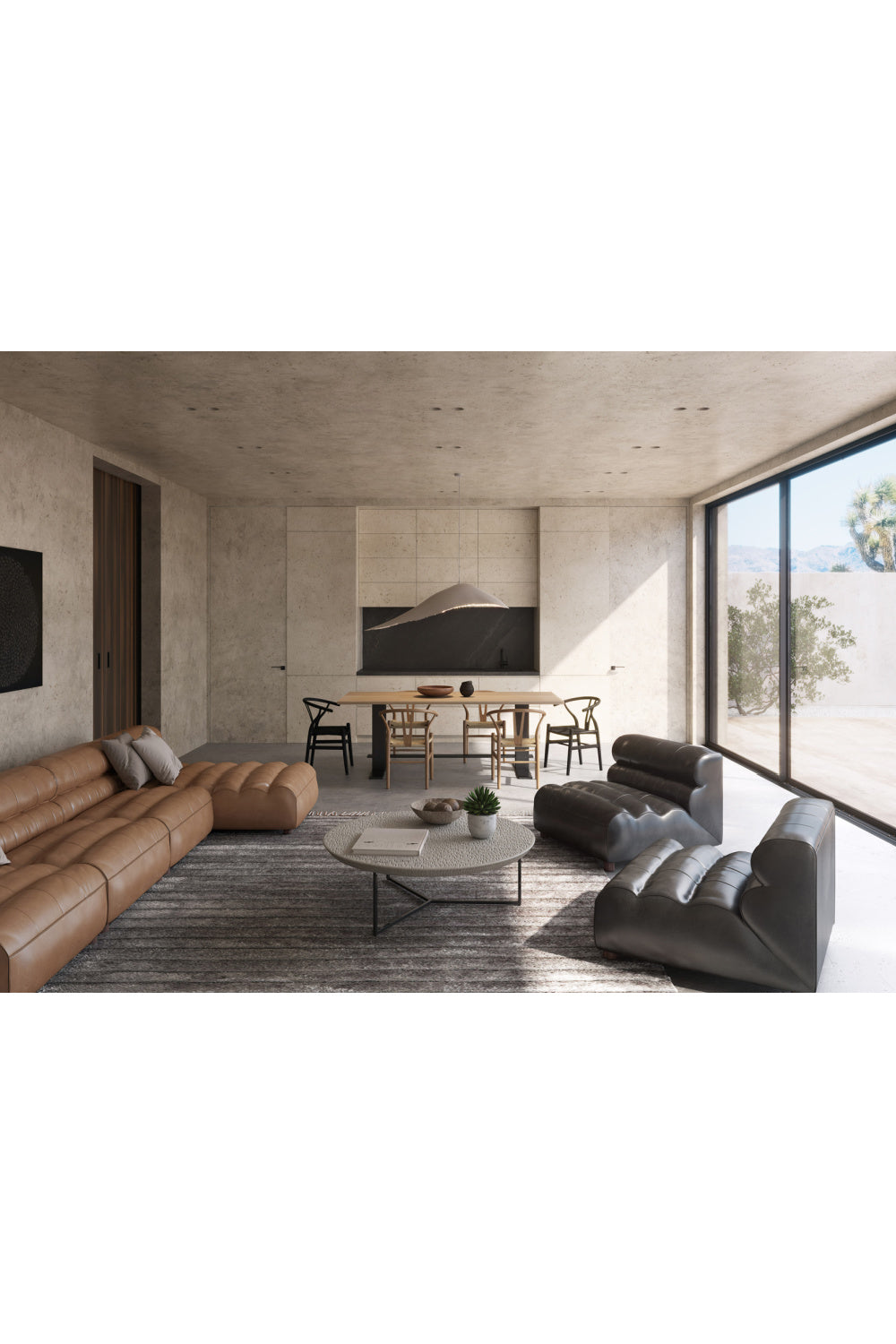 Ribbed Tan Leather Chaise Lounge | Novi Living Ramsay | Oroa.com