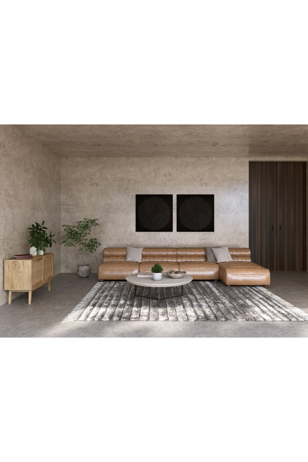 Ribbed Tan Leather Chaise Lounge | Novi Living Ramsay | Oroa.com