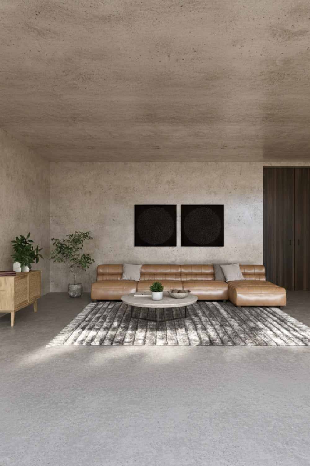 Ribbed Tan Leather Sectional Sofa | Novi Living Ramsay | Oroa.com