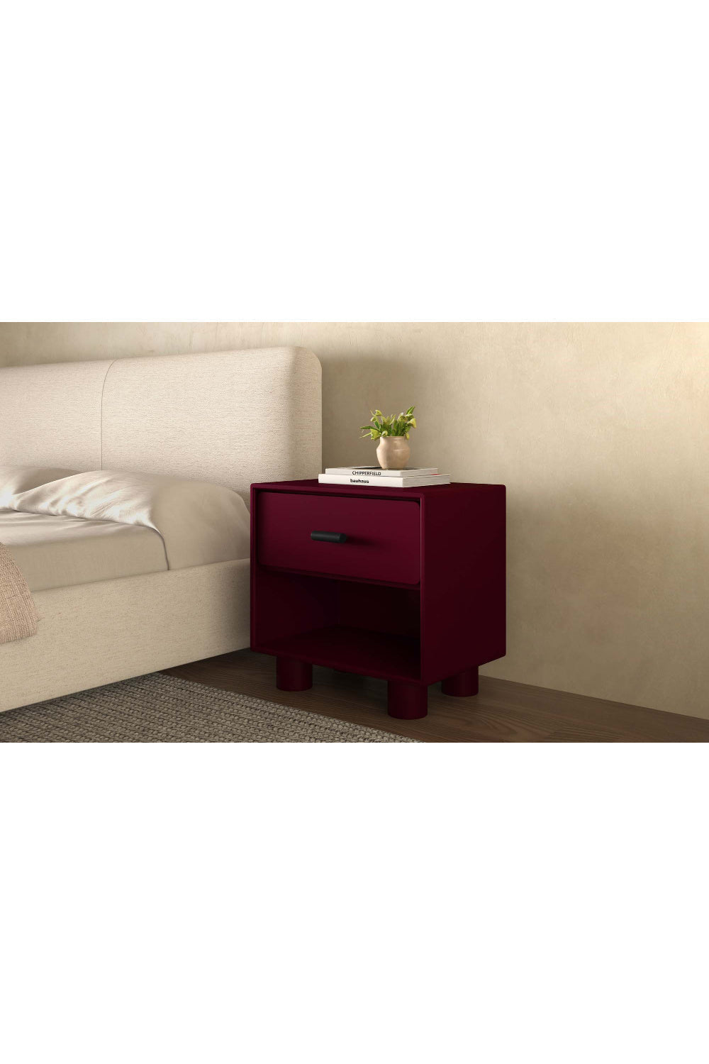 Modern European furniture - Red Wooden 1-Drawer Nightstand - www.oroa.com