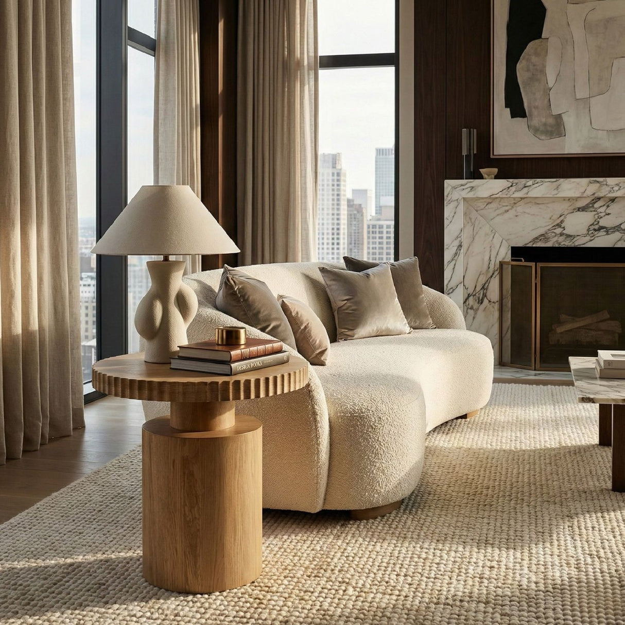 Modern European furniture - Fluted Round Oak Side Table - www.oroa.com