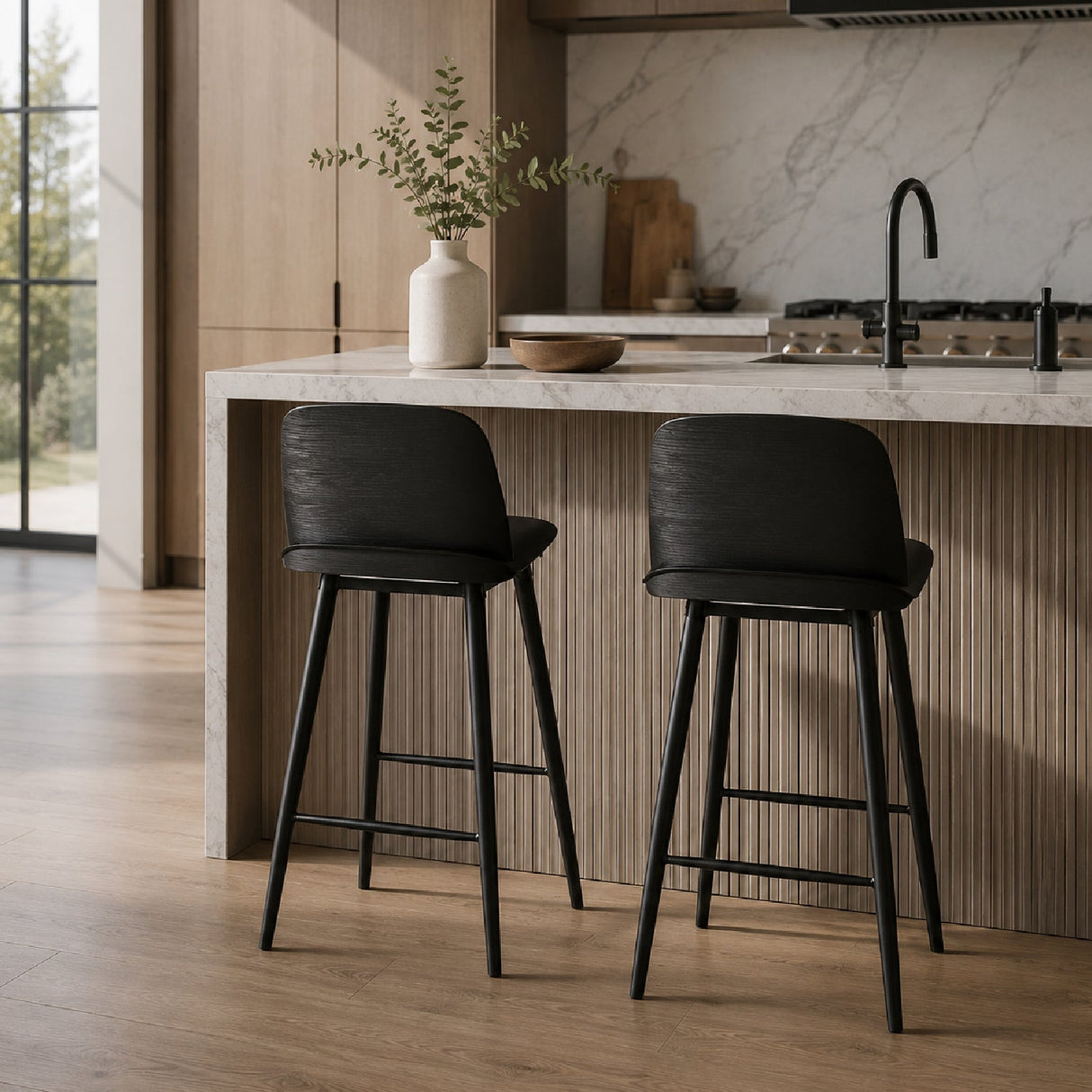 Modern European furniture - Black Indoor/Outdoor Counter Stools (2) - www.oroa.com