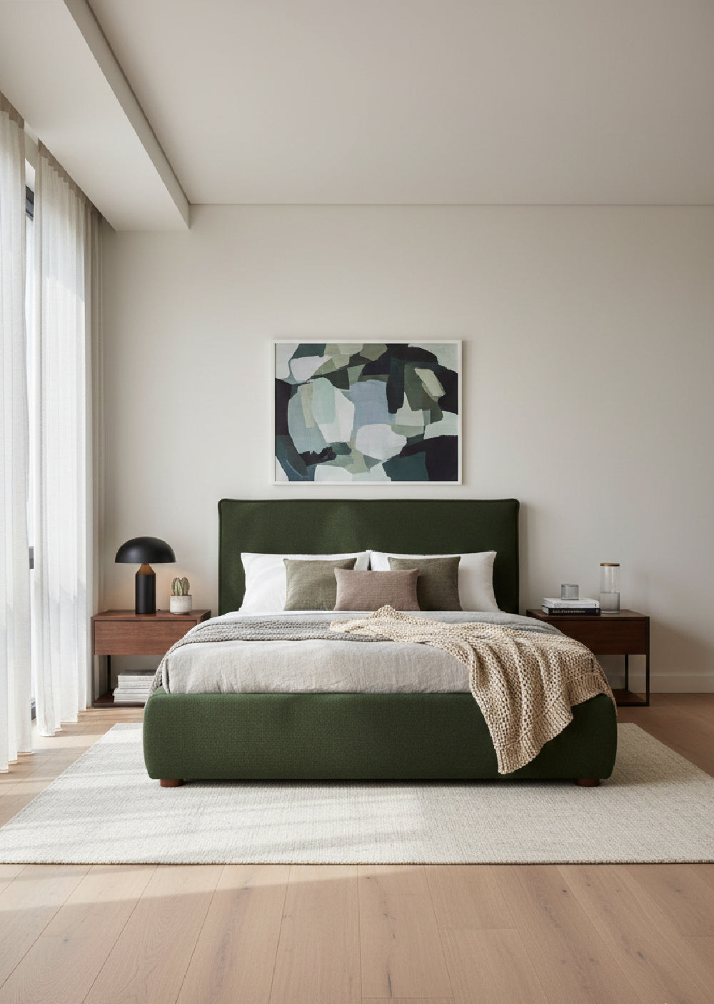 Modern European furniture - Green Linen Blend King Bed - www.oroa.com