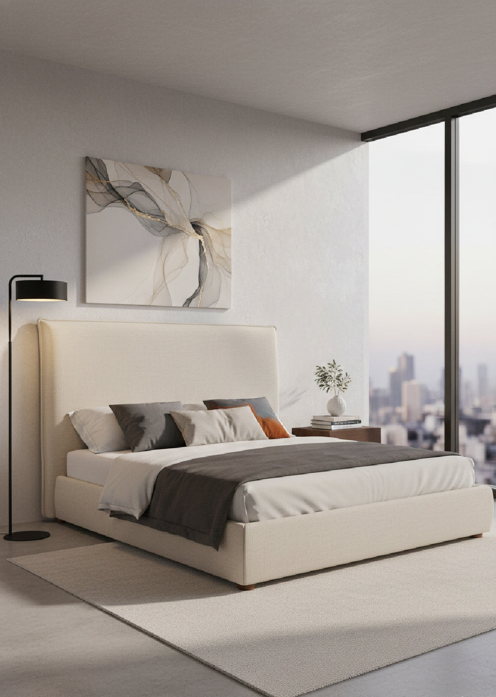 Modern European furniture - Beige Linen Blend Bed - www.oroa.com