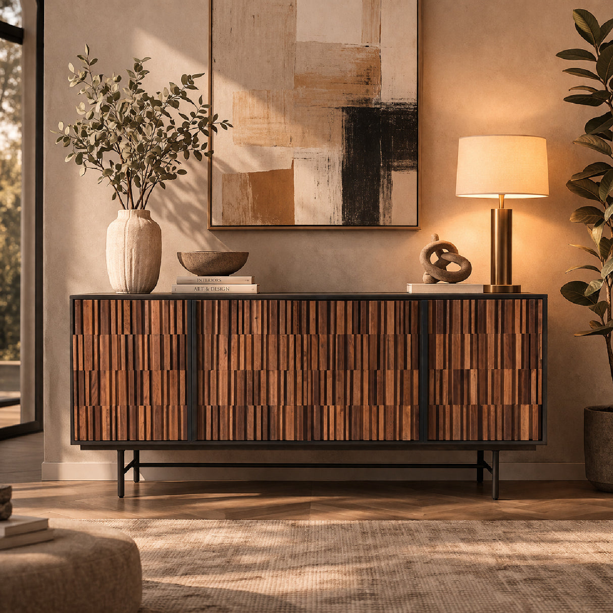 Modern European furniture - Reeded Wood 4-Door Sideboard - www.oroa.com