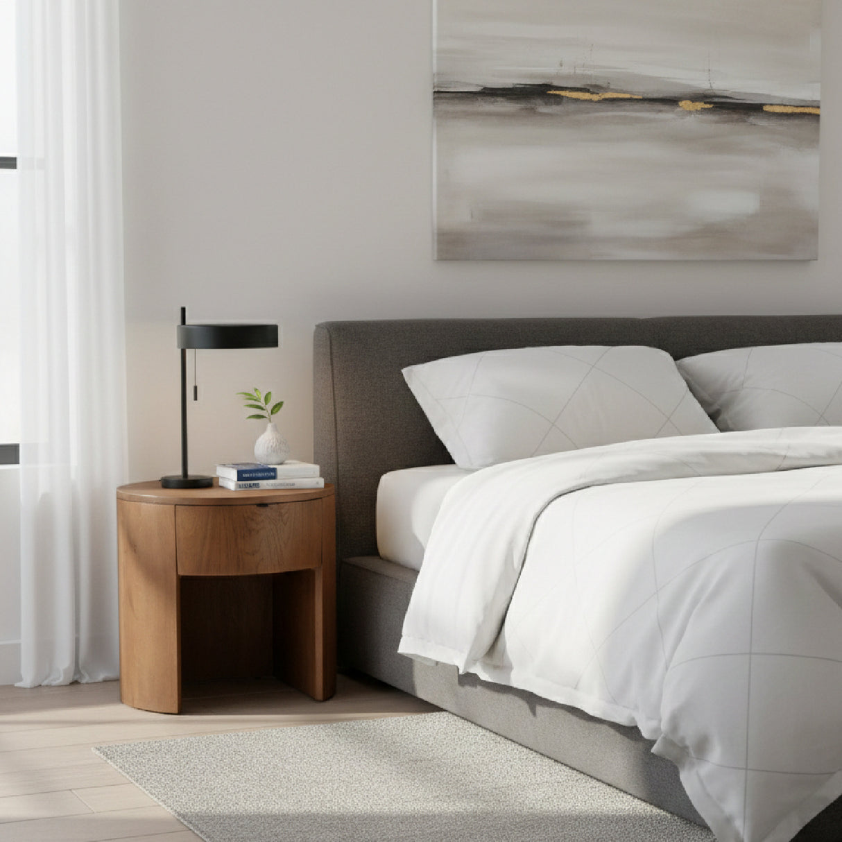 Modern European furniture - Oak Round 1-Drawer Nightstand - www.oroa.com