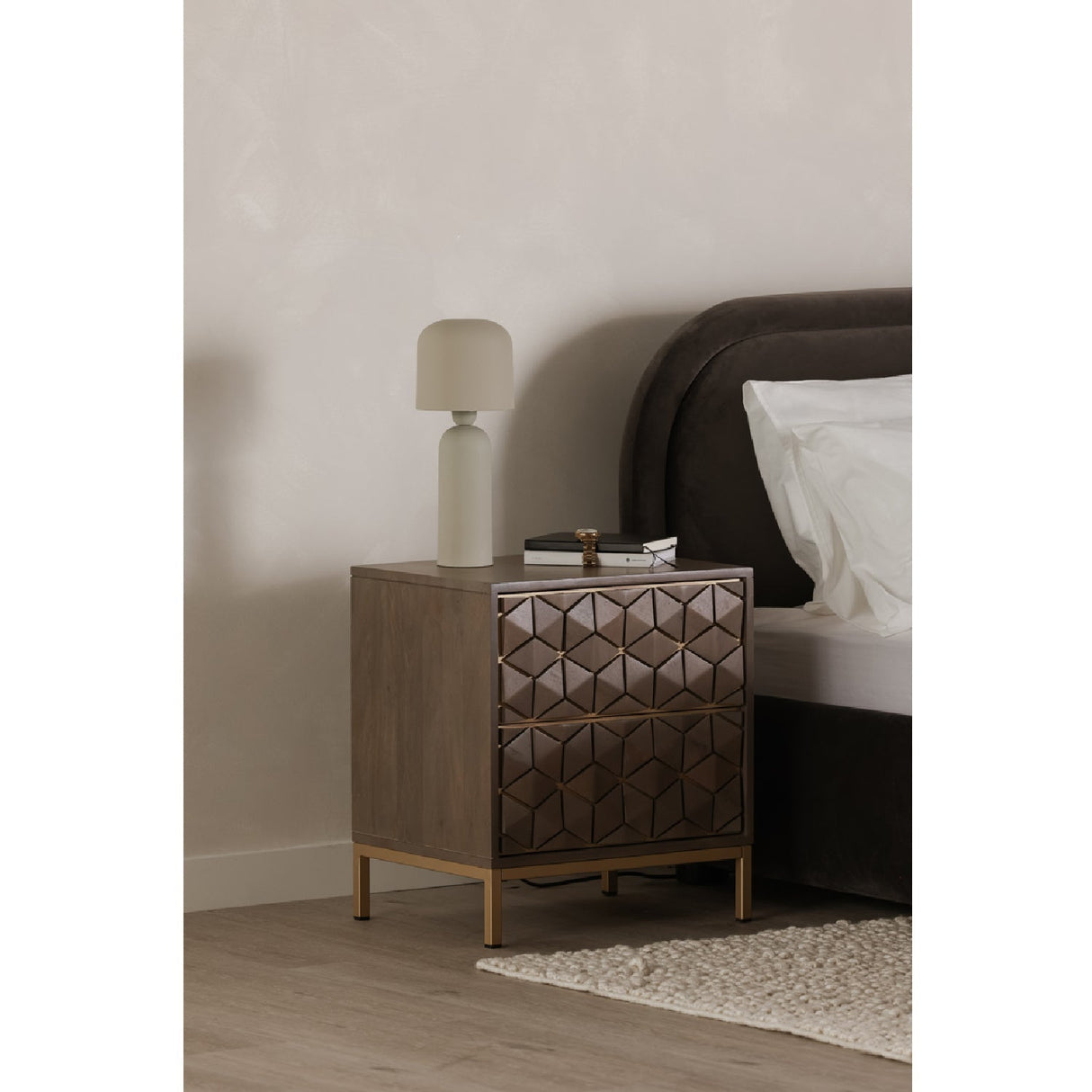 Modern European furniture - Gray Patterned 2-Drawer Nightstand - www.oroa.com