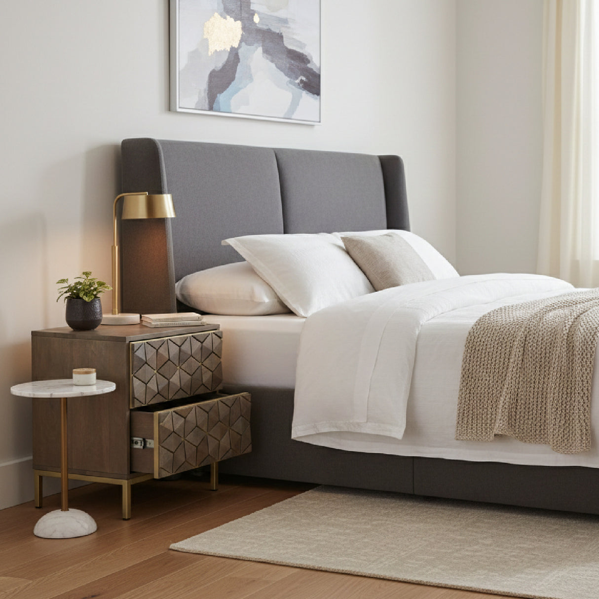 Modern European furniture - Gray Patterned 2-Drawer Nightstand - www.oroa.com | Oroa.com