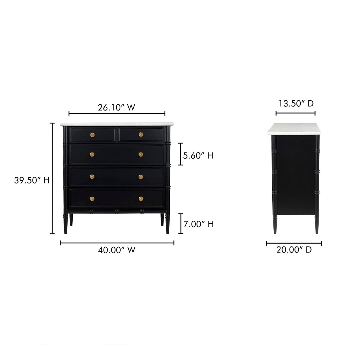 Modern European furniture - Black 5-Drawer Chest - www.oroa.com